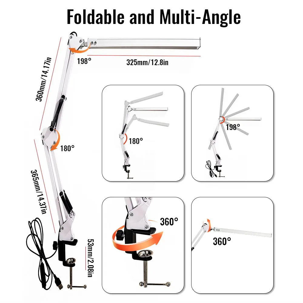 

LED Desk Lamp with Clamp Swing Arm Desk Lamp Eye-Caring Dimmable Desk Light with 10 Brightness Level, 3 Lighting Modes