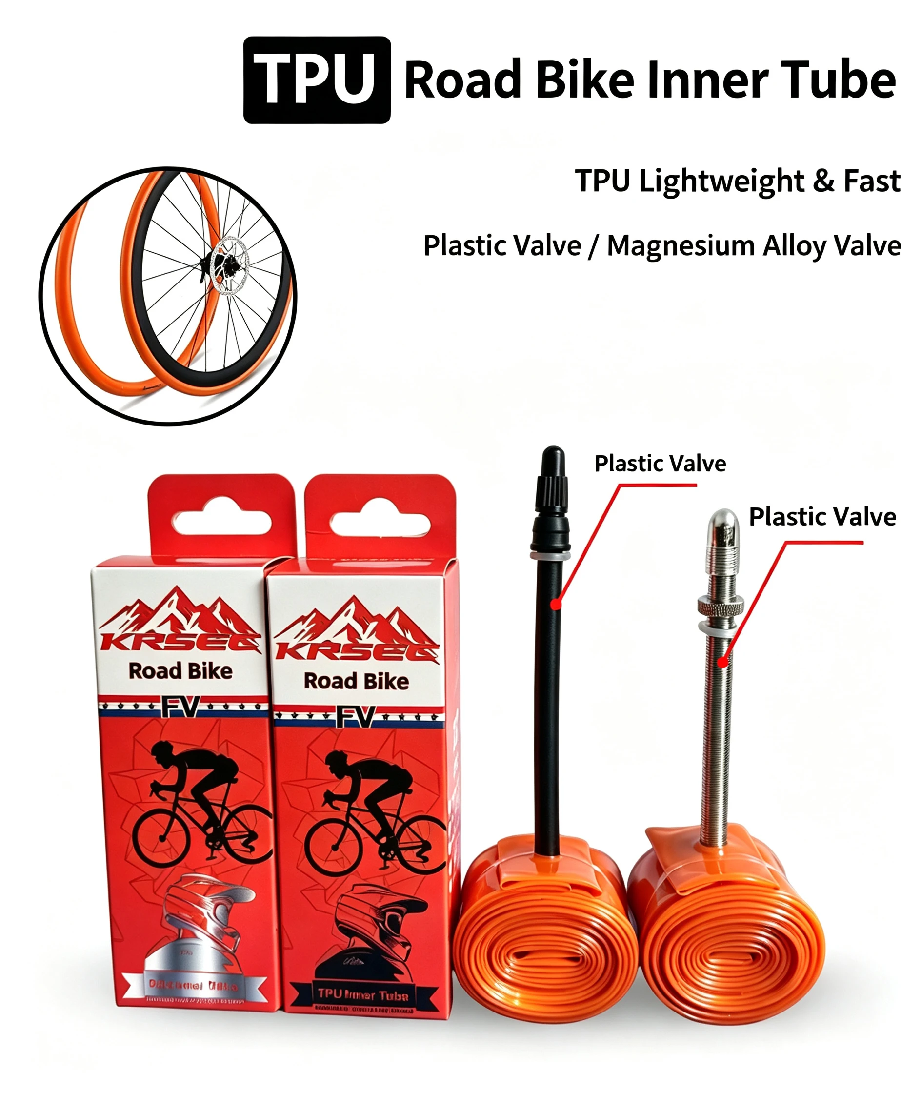 KRSEC Ultraleichter Fahrrad-TPU-Schlauch 700X25 28 30 32 Rennrad TPU-Material Reifen 45mm/65mm/85mm Länge Französisches Ventil – Detail 5