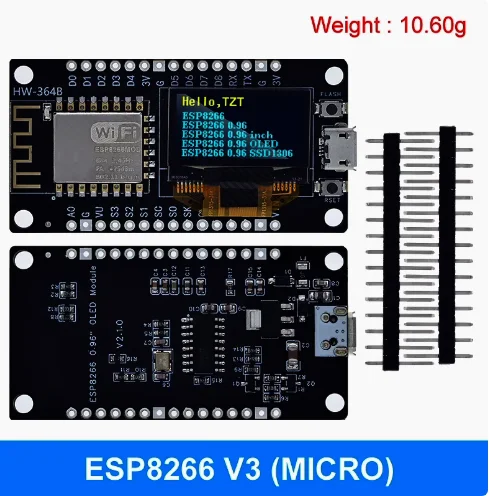 NodeMCU ESP8266 Development Board with 0.96 Inch OLED Display, CH340 Driver Module for Arduino IDE/Micropython Programming