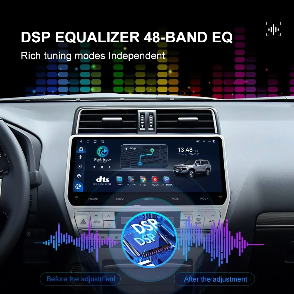 Autoradio da 12,3" per Toyota Land Cruiser Prado 150 2018-2024 Android 13 Wireless CarPlay Android Auto Navi GPS Unità principale HDMI