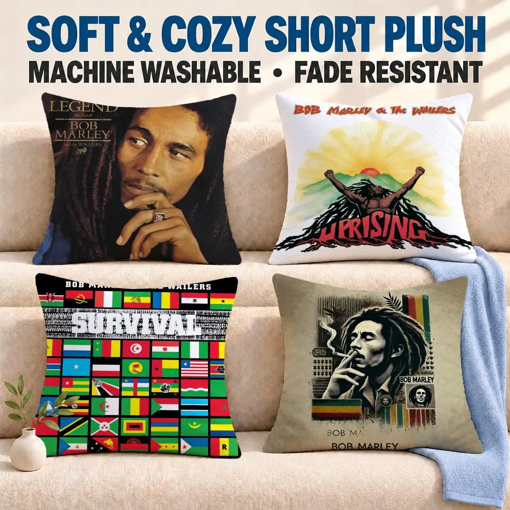 band Bob Marley & The Wailers Cushion Cover Soft Washable Pillowcase Cushion Cover for Sofa Bed Car Travel Office Home Decor