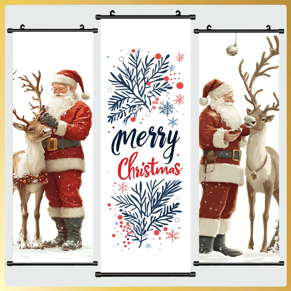 Santa Claus And His Reindeer , Christmas Day Decoration Hanging Painting,  Ideal Holiday Gift,Wrapped Canvas, 16x47 inches