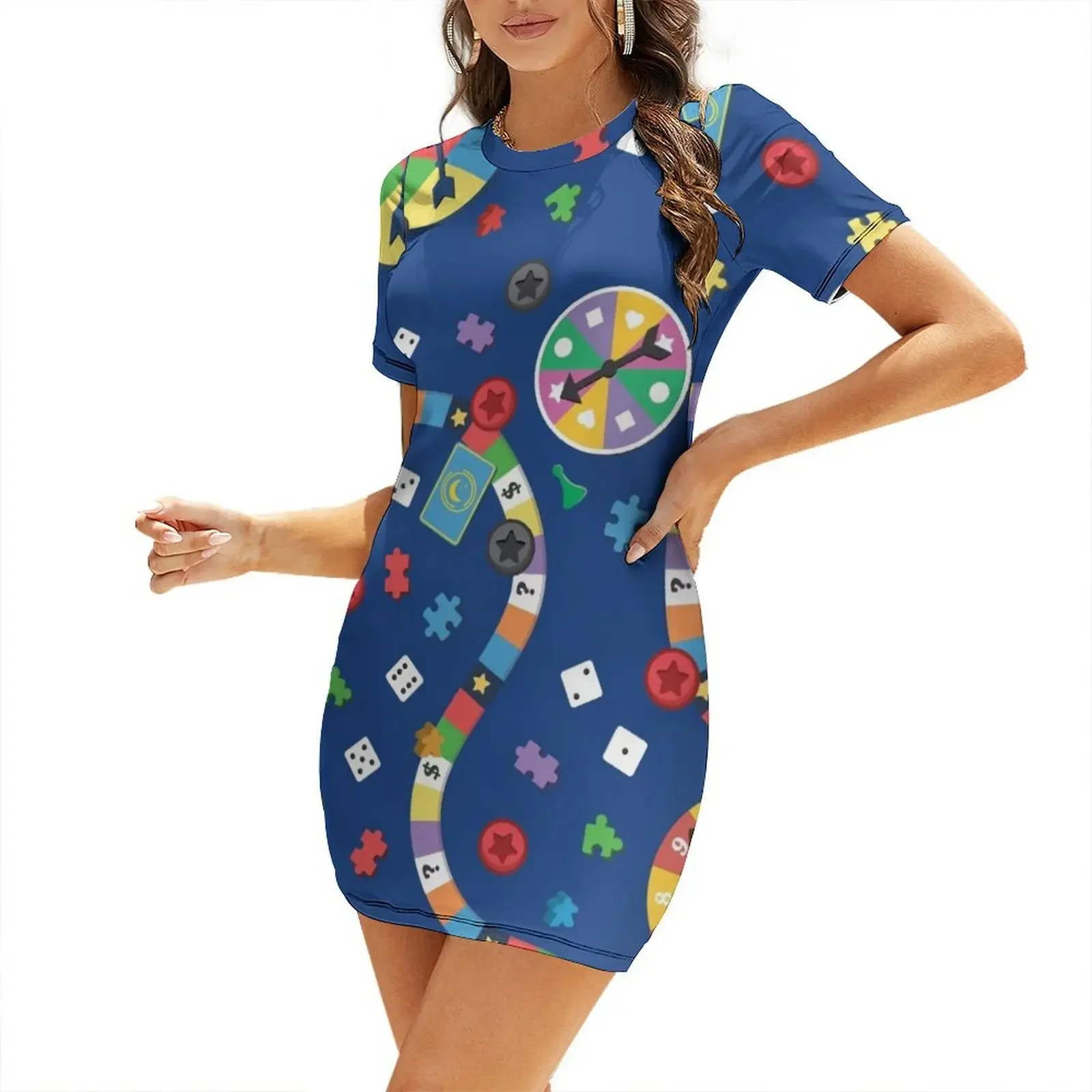 

Tabletop Board Game Pattern Short-Sleeved Dress dresses women summer 2026 evening dresses luxury 2026 ceremony dresses