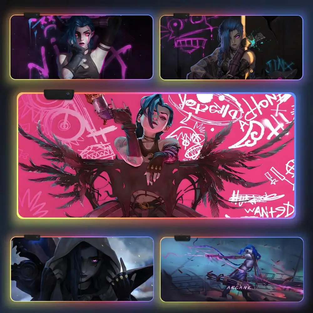 

Arcane League L-LOL Jinx Mouse Pad CS-GO anime character luminous super large RGB office game competitive keyboard pad