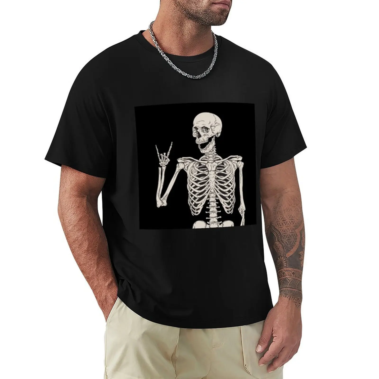 

Punk Rock Skeleton T-Shirt anime stuff Luxury man blue archive mens white t shirts