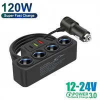 7-in-1 USB Type C Socket 120W Car Cigarette Lighter Splitter 12V 24V Fast Charger Phone Power Adapter for Car DVR GPS Dashcam