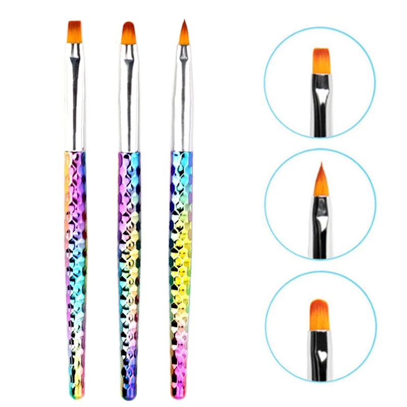 Juego de bolígrafos de plástico para decoración de uñas, pincel suave y esbelto para diseño de uñas, Gel degradado, dibujo Diy, 3 unidades