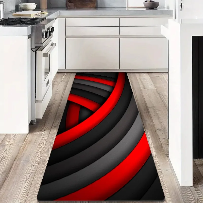 Abstract Line Runner Rug, Modern Print Flannel Floor Mat, Non-Slip Washable Soft Carpet for Kitchen Hallway Home Decor, 1PC