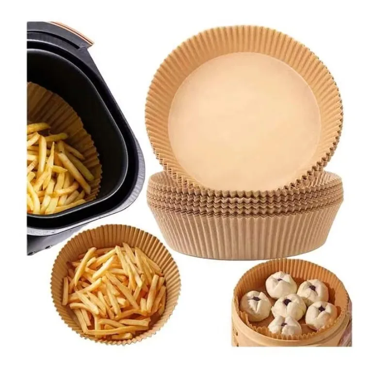 

100 шт. 7,9-дюймовые одноразовые бумажные вкладыши для фритюрницы, круглые антипригарные пергаментные вкладыши, маслостойкие водонепроницаемые для легкой очистки