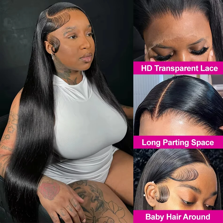 40 46 Inch Bone Straight Human Hair Wigs 13x6 200 Density Straight Hd Transparent Lace Front Wig 13X4 Human Hair For Women image 4