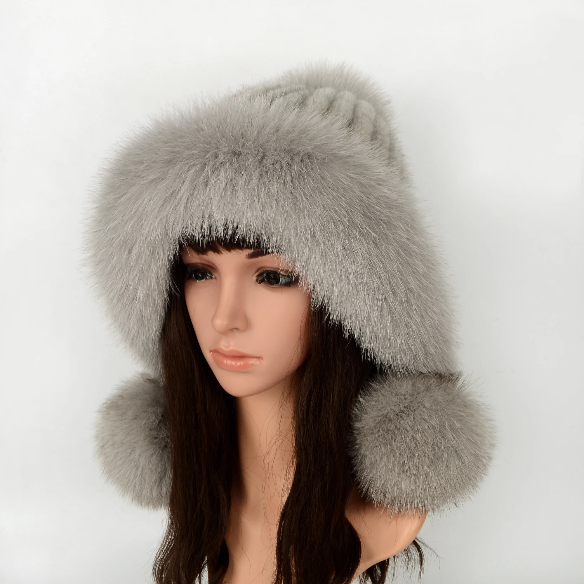 Foreign trade selling mink hats real fox fur ball women hats warm ear protection ladies Princess  hats Real mink Fur Beanies