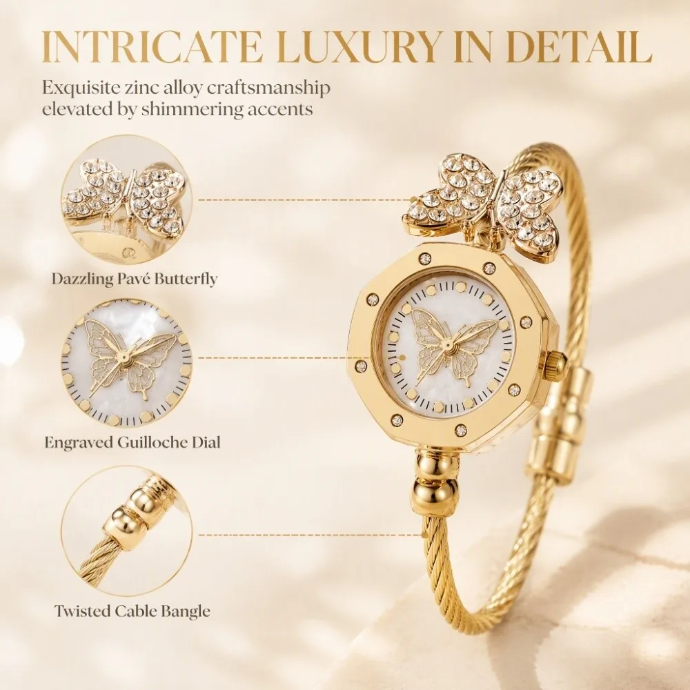 Exquisite Women's Bracelet Watch Vintage Adjustable Butterfly Quartz Wristwatch Waterproof Decorative Women's Wrist Watch