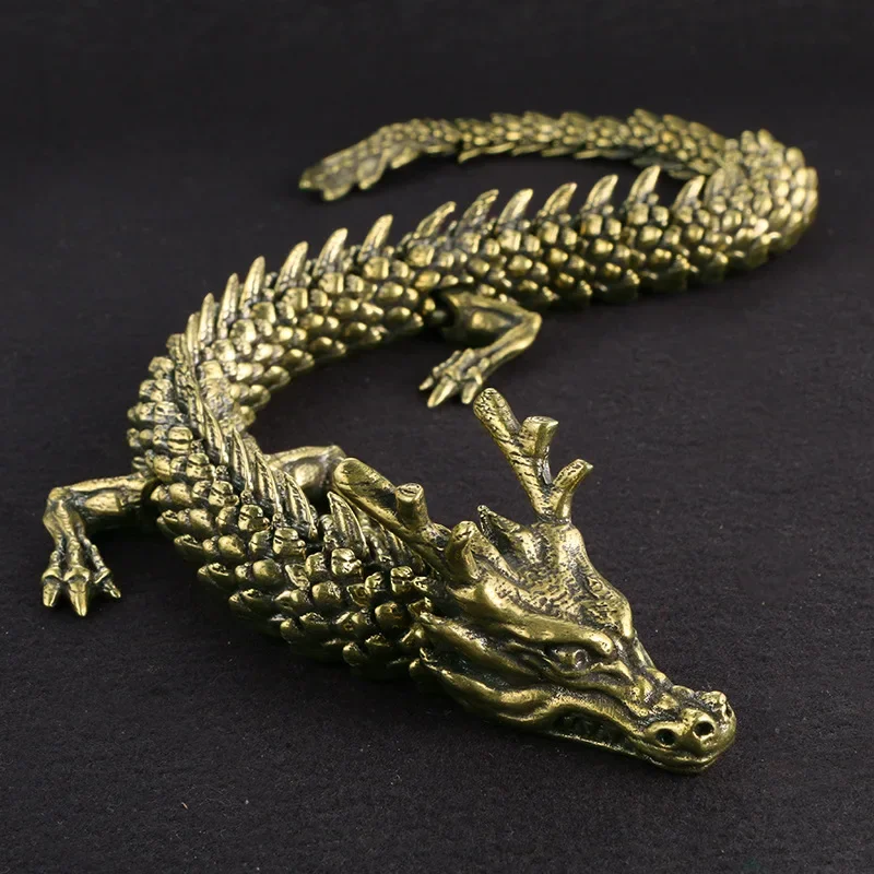Antique Brass Chinese Dragon Ornament 3D Stereoscopic Metal Desk Decoration EDC Play with Your Hands Copper Figurines