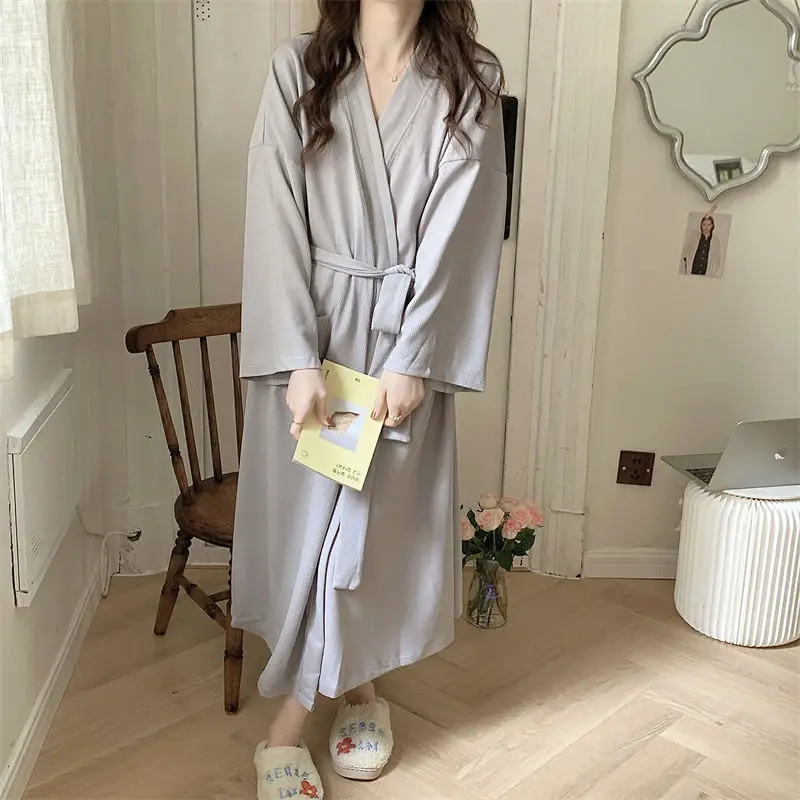 

Халаты женские, простые, эстетичные, однотонные, повседневные, мягкие, до середины икры, элегантная одежда для сна в корейском стиле, весенняя уютная универсальная домашняя одежда Vantage