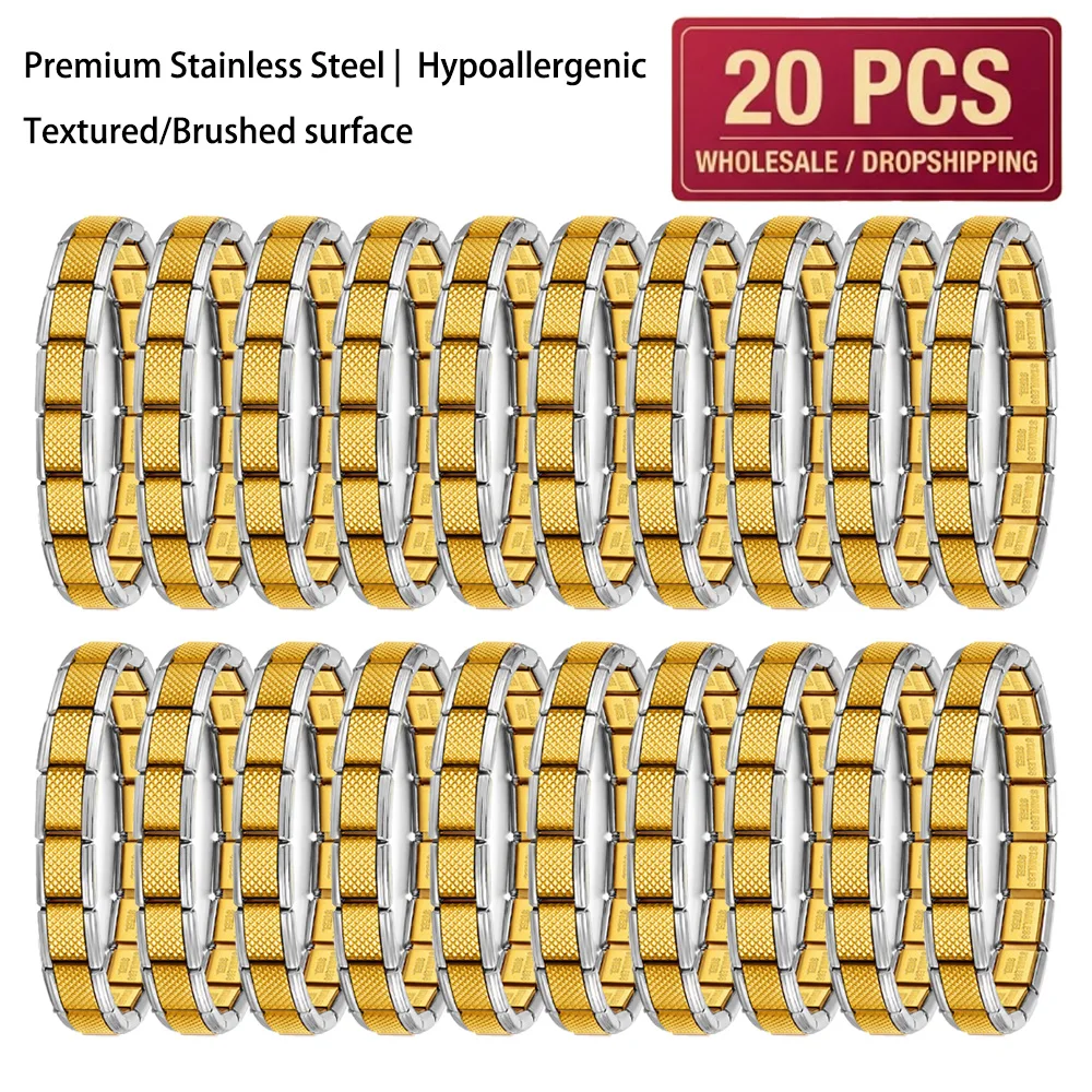 Lot de 20 bracelets modulaires italiens en acier inoxydable de 9 mm, brossés et simples, pour la vente en gros – Fournitures de bijoux