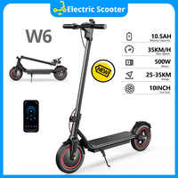 10 inch W6 Electric Scooter 500W Motor 36V 10.5Ah 25-30km Range Inflatable Tire Speed 35km/h rear Disc Brake e Scooter With App