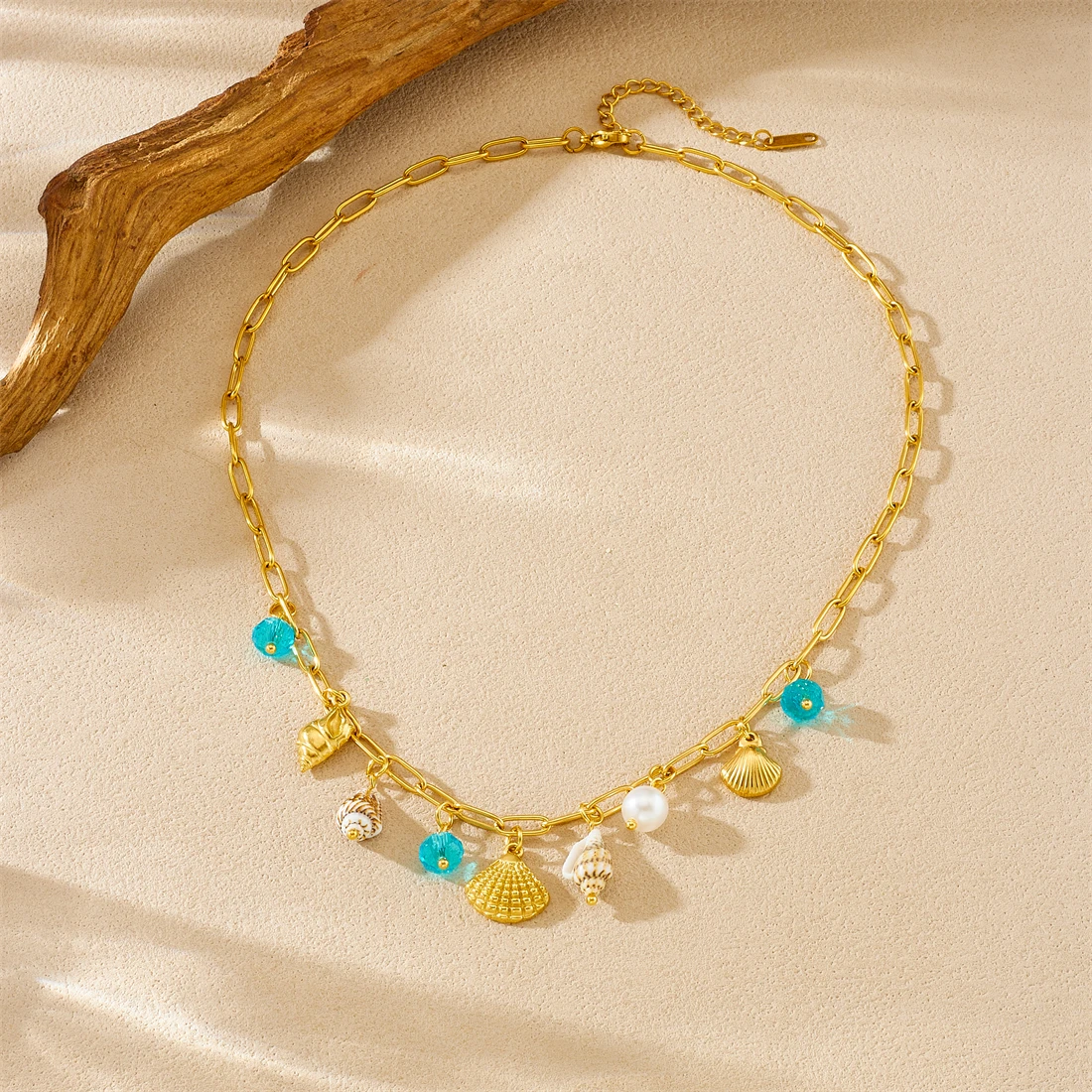 DIEYURO 316L الفولاذ المقاوم للصدأ الأزرق كريستال شل محارة اللؤلؤ قلادة قلادة المرأة موضة جديدة المحيط نمط سلسلة عنق مجوهرات