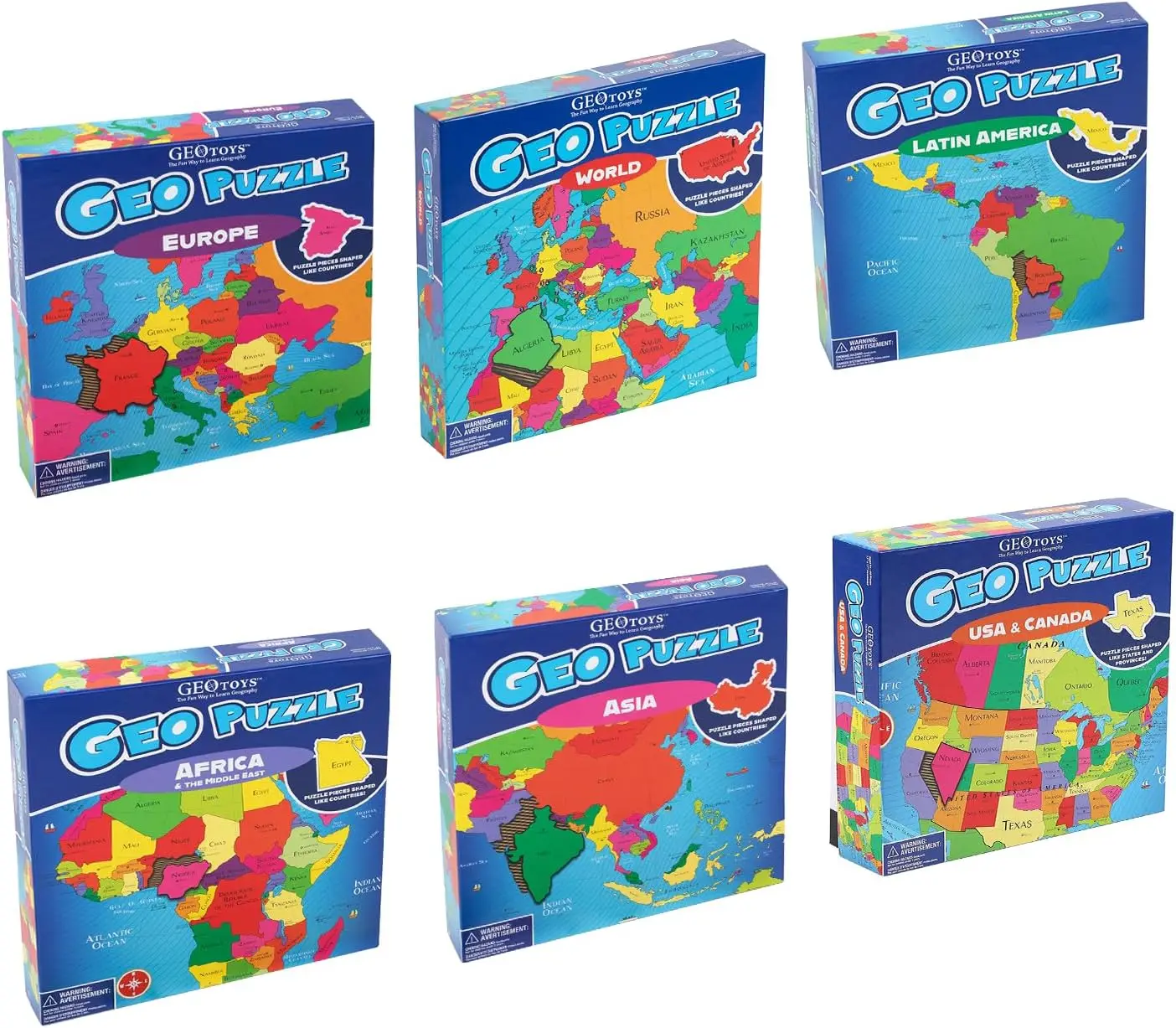 Set di 6 puzzle a forma di paese, puzzle di geografia, gioco di geografia e puzzle di mappe - Puzzle per bambini dai 6 ai 9 anni O