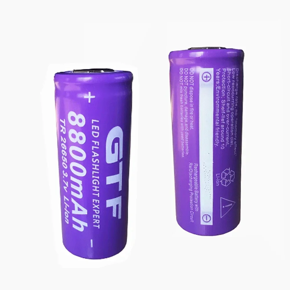 8800mAh 100% rechargeable 26650 3.7V lithium ion battery for LED flashlight, high quality.