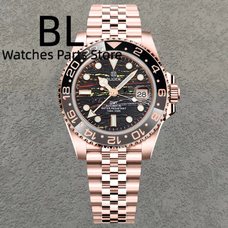 BLIGER 40mm Full Rose GMT NH34 - đánh giá và giá Rolex Watch Datejust