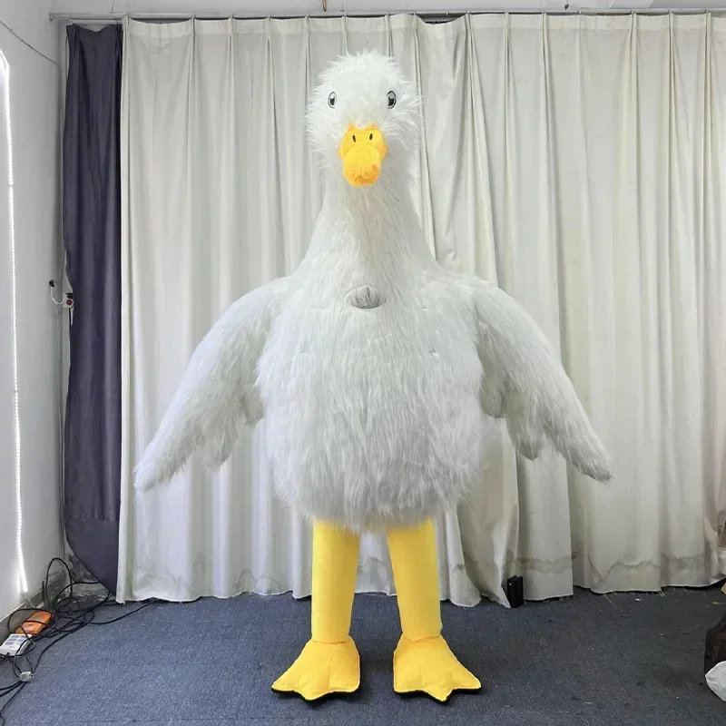 

Inflatable White Swan Mascot Adult Furry Goose Suit for Entertainment Stage Wear Full Body Animal Cosplay Dress No Battery