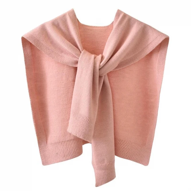 

Spring Autumn Korean Knitted Shoulder Women's Knot Solid Color With Air Conditioning Small Shawl To Protect Neck Pink