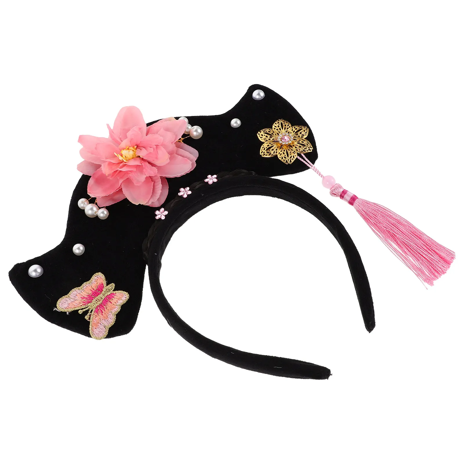 

Винтажная повязка для волос в стиле династии Цин, элегантная китайская повязка для волос принцессы, цветочный ретро-украшения для волос в стиле Ханьфу для фотосессий и костюмов