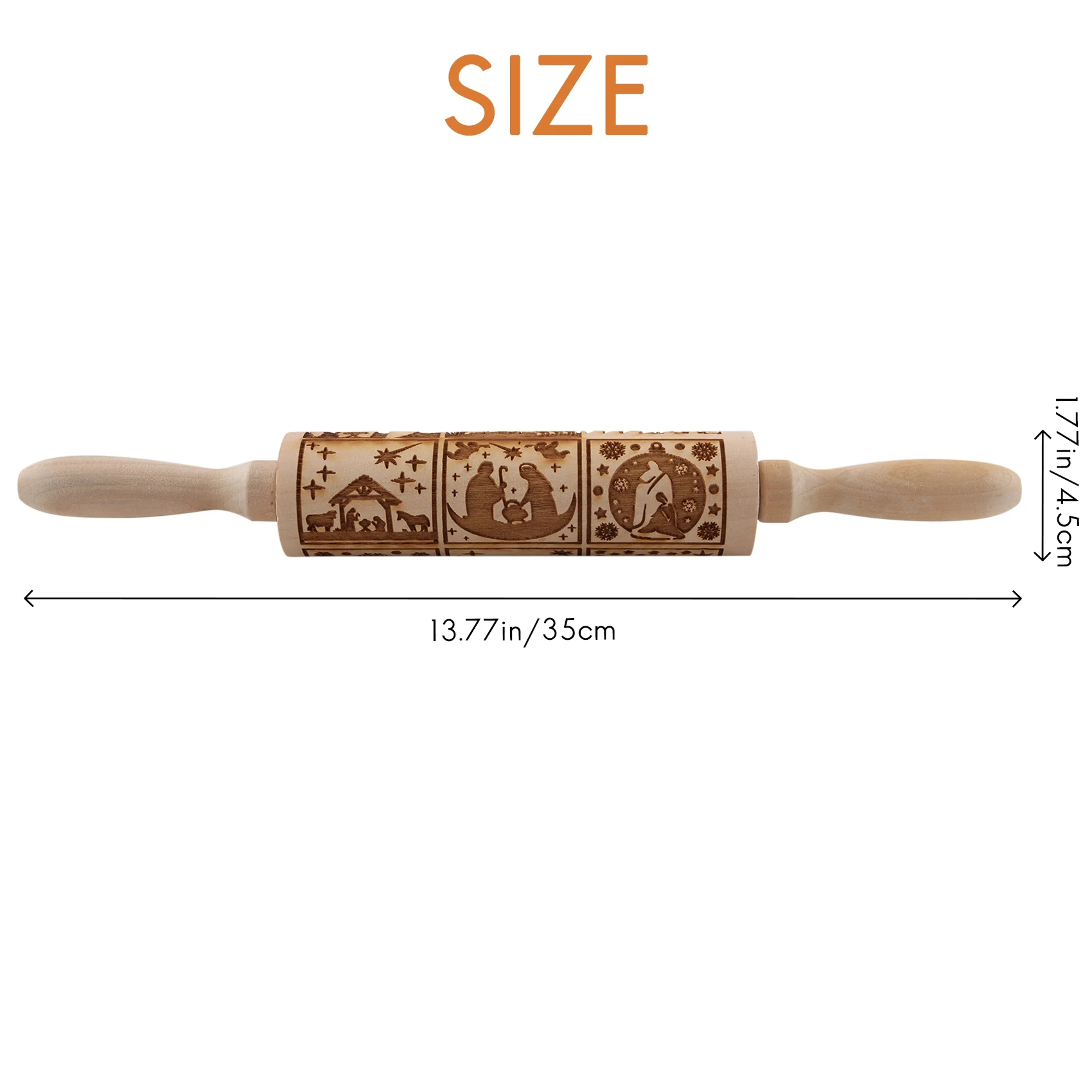 A33Z-Nativity Pattern Xmas Christmas Wooden Embossing Rolling Pin With 9 Different Scene For Baking Embossed Cookies view 5