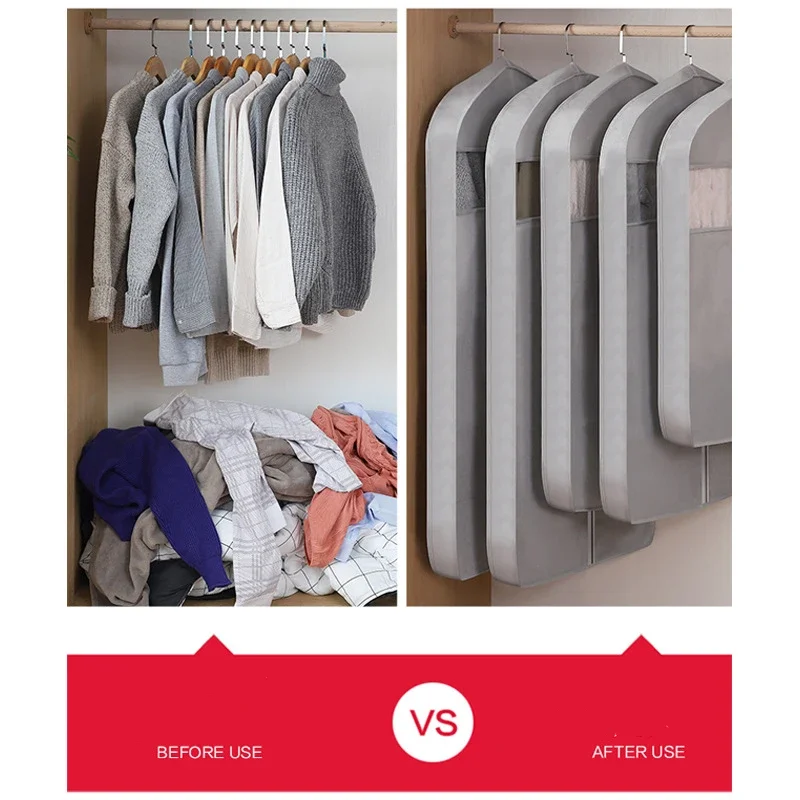 Non-woven Clothes Dust Covers Clothes Hanging Garment Dress Clothes Suit Coat Dust Cover Storage Bag Pouch Wardrobe Hanging