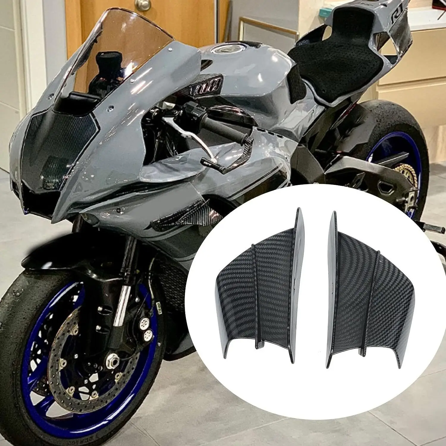 1 Pair Motorcycle Side Winglets Air Deflector Wing Kit Spoiler Gloss Carbon Fiber For Yamaha YZF R1 R6 R3 R25 BMW S1000RR 50 125