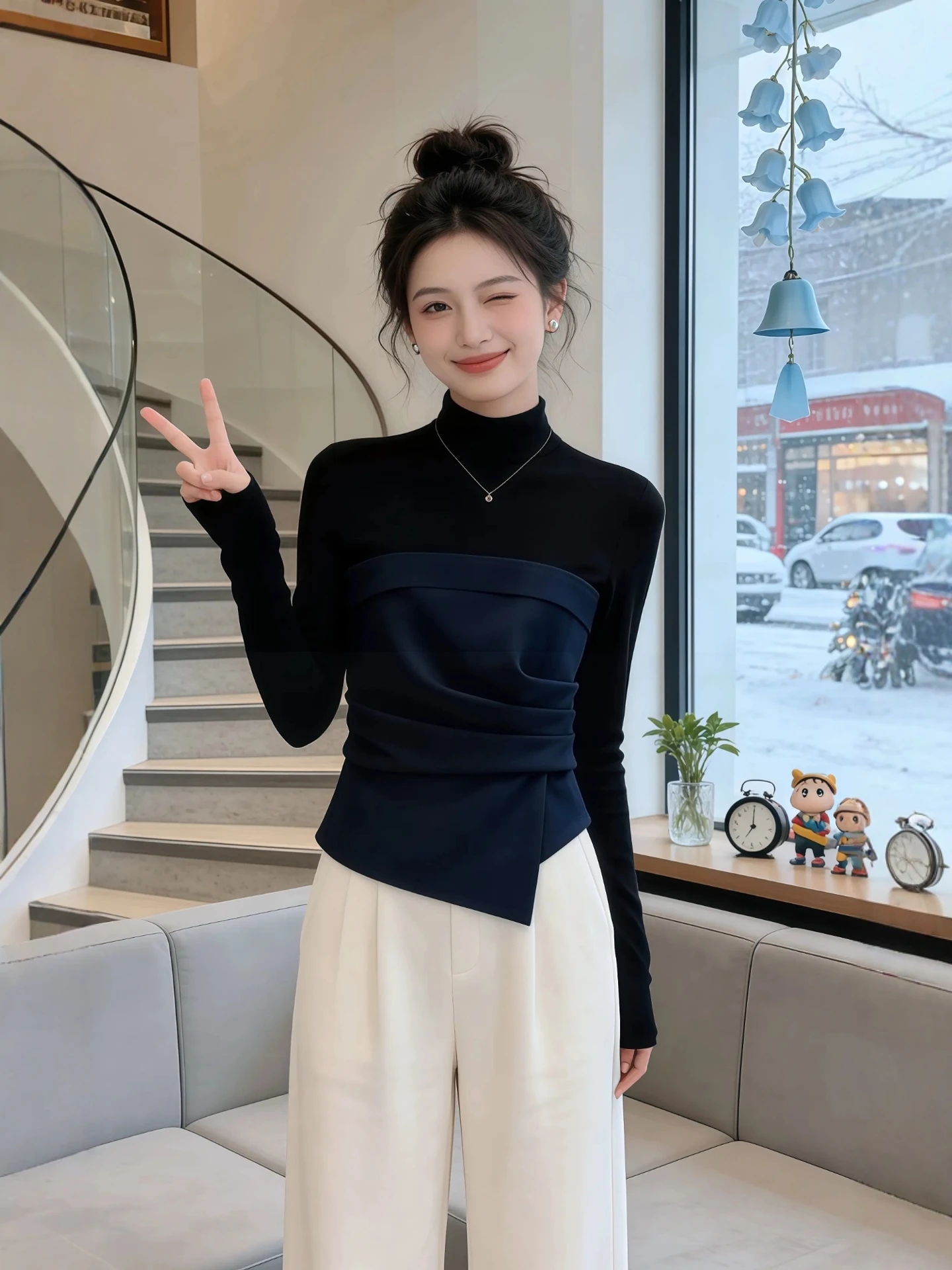

Color Blo Long Sve High Ne Knitted Sweater Women's Autumn Winter plus Size Beautiful Base Layer Top Faionable Slim Fit