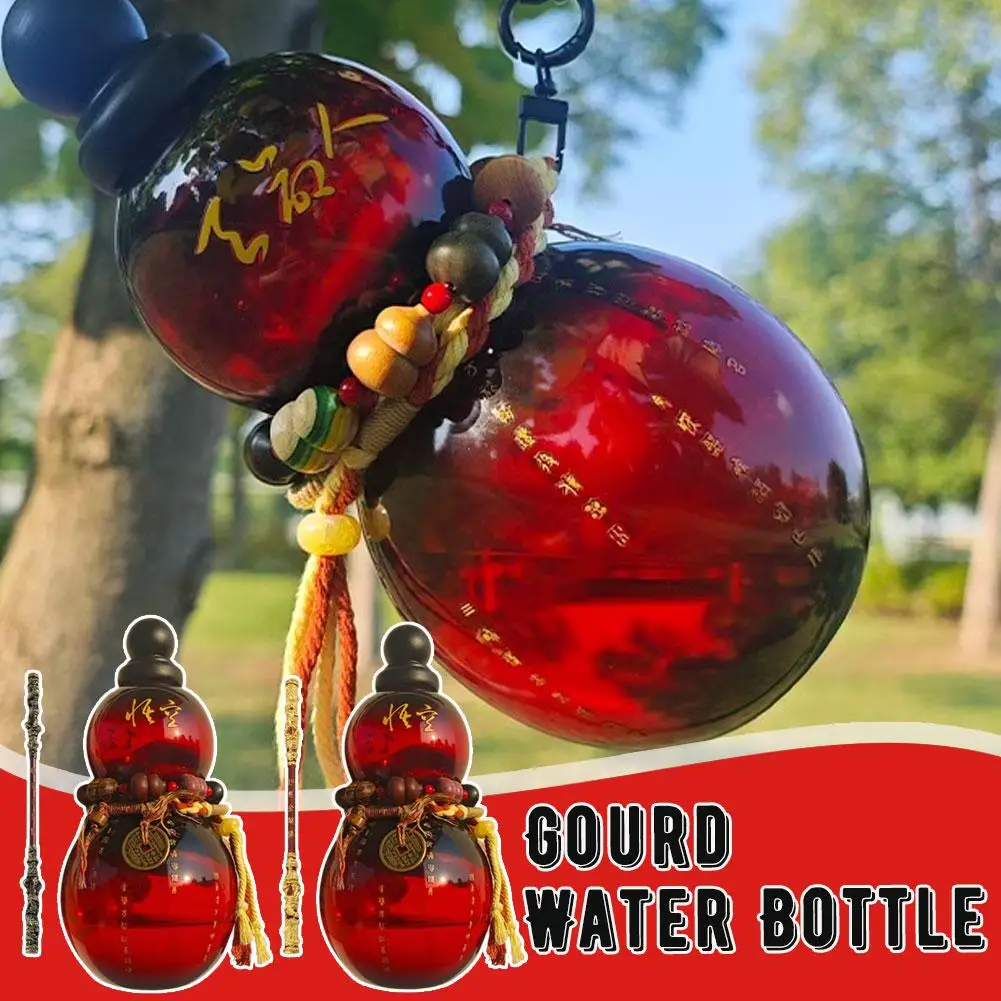 Sports Water Bottle Vintage Chinese Style Monkey King Gourd Charm 800ml With Strap Rope Waist Brush Bottle Water Diy Cup B9z4