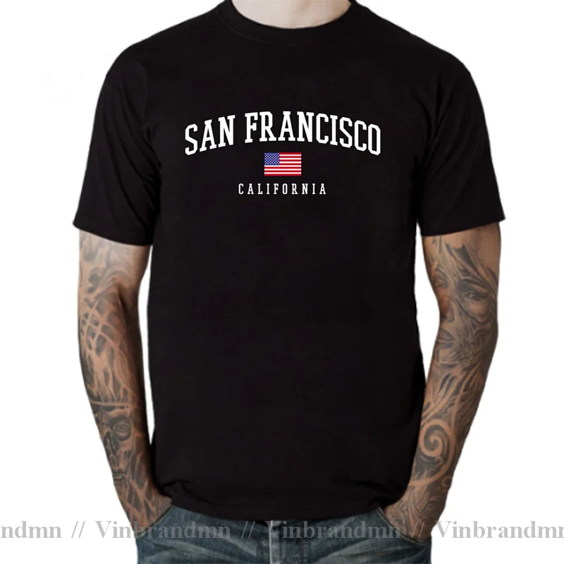 Sanfrancisco Est.1776 California Letter Men T-Shirt Casual USA Flag Fashion Personality Tee Breathable Soft T Shirt Man Clothing