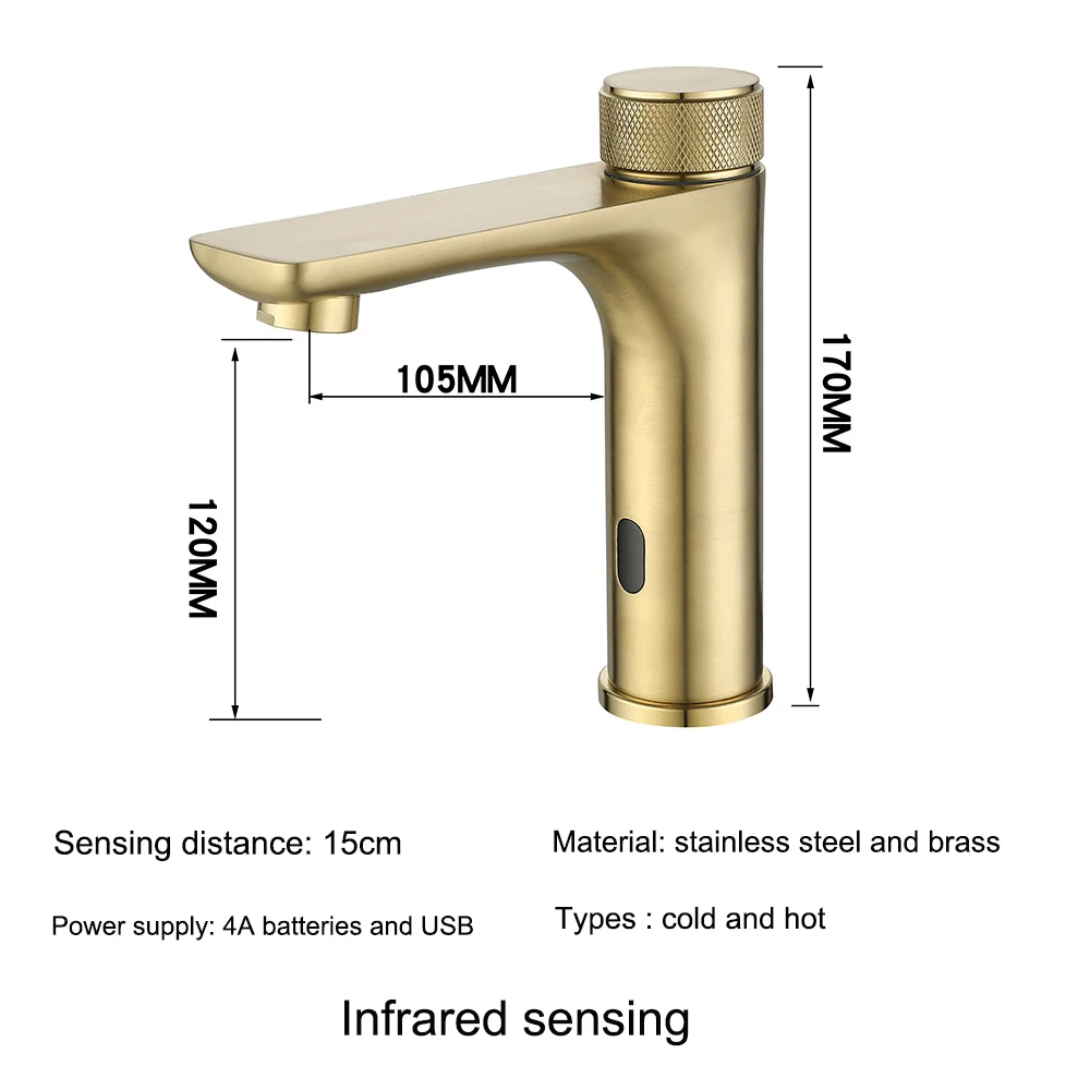 Grifo de baño con Sensor de lujo, grifo montado en cubierta fría y caliente, Material de latón, alimentado por batería, lavabo, fregadero