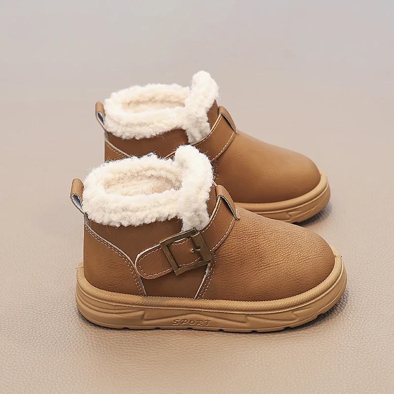 Children's Winter Warmth Boots Faux Fur Lined Low-Top Boots with Adjustable Strap and Non-Slip Sole, Kids' Cold Weather Footwear