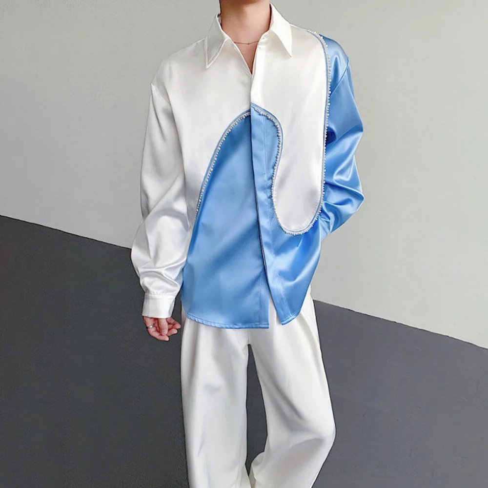 

Summer New Men's Contrast Color Long-Sleeved Shirt American Fashion Retro Trend High Street Loose Breathable Niche Men's Tops