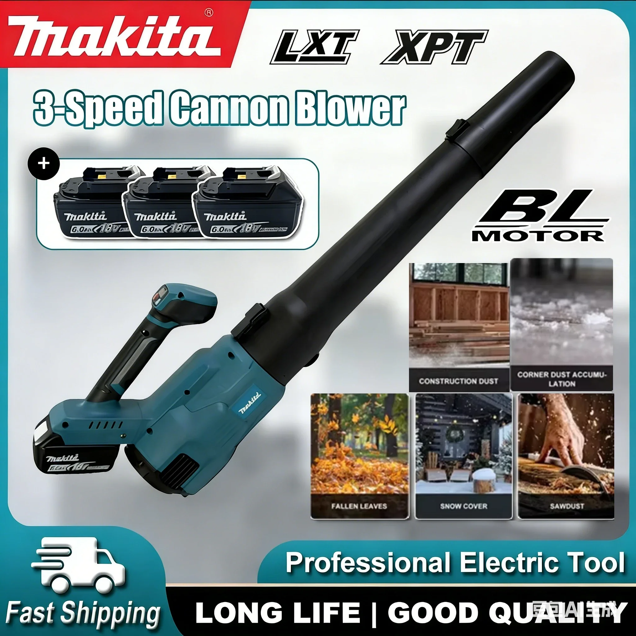 

Makita Cordless Leaf blower 3-Speed Cannon Blower Super Powerful For Leaf Snow Dust Cleaning Blowing Power Tool For 18V Battery