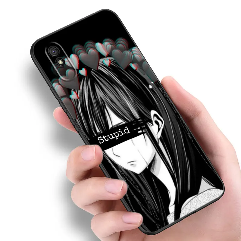 Sad Girl Anime Phone Case For Xiaomi Redmi 7A 8A 9A 9C 9i 10A 10C K20 K40 Note Mi 9T Pro A2 8 9 SE Lite A3 Mix3 6X Black Cover