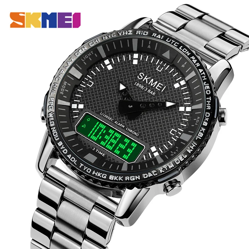 

SKMEI Top Luxury Brand Quartz Electronic Watch For Mens 3Time LED Stopwatch Digital Wristwatches Dual Display Sport Watches Man