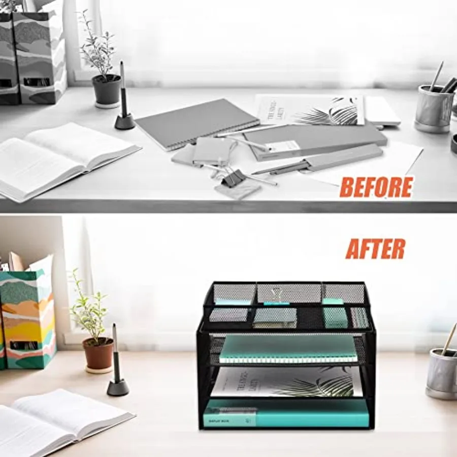 منظم ملفات مكتب شبكي من 3 طبقات مع درج للمكتب المنزلي باللون الأسود - حل فعال لفرز الحروف وتخزين المستندات #4