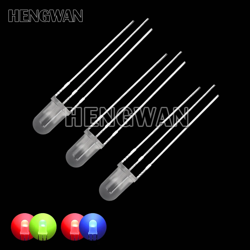 50pcs F5 5MM Round Clear / Fog Two Color Common Anode / Cathode LED Red & Green Red & Blue Bi-Color 3 Pins Light Emitting Diode