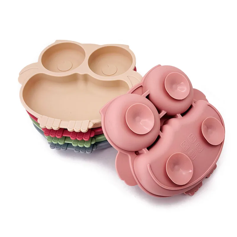 Piatto da pranzo per bambini per bambini ciotola per ventosa per l'alimentazione del bambino BPA Free Cute Owl piatti per bambini piastre di aspirazione in Silicone