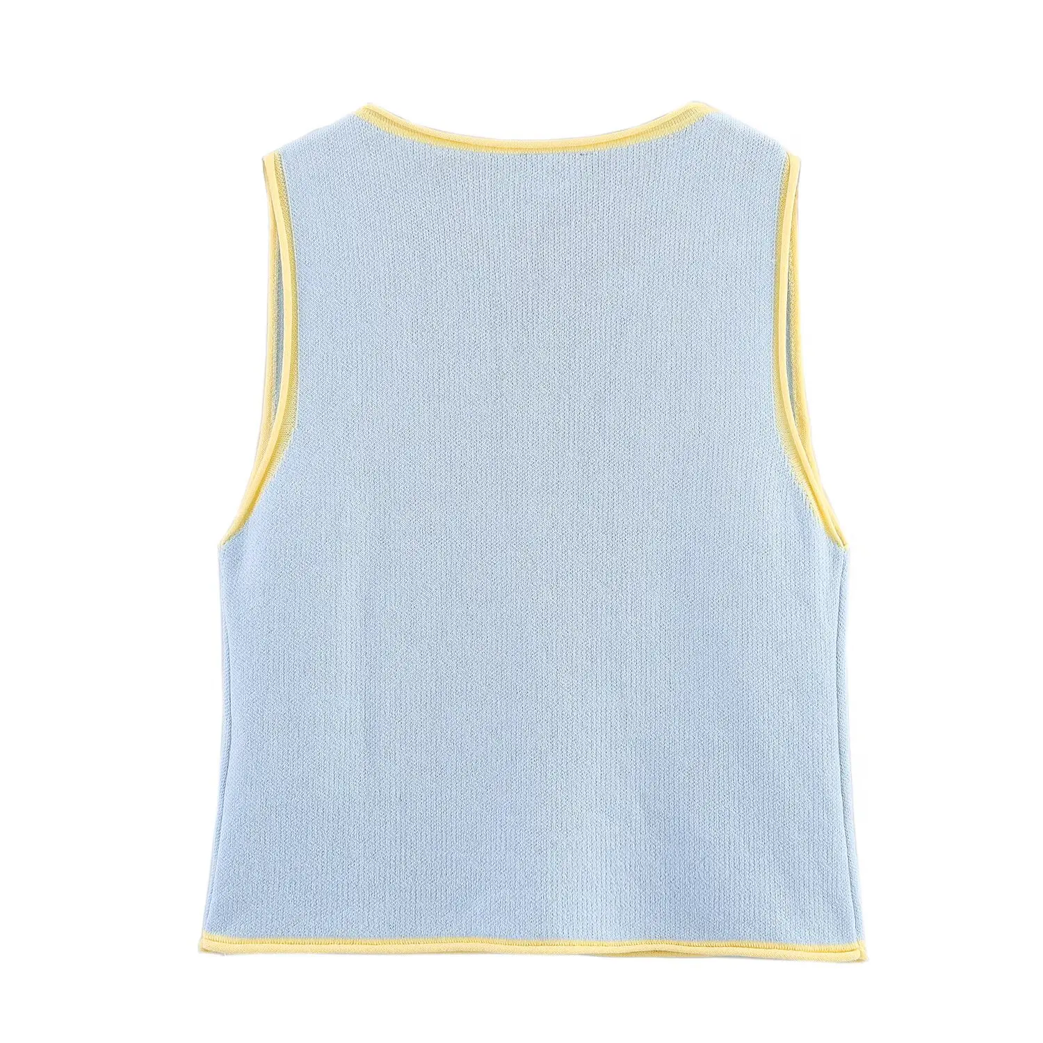 Nine Zar 여성용 패치 워크 컬러 Blo 니트웨어 Svel 탑 베스트 5802030 레이어드 디자인 라운드 Ne 싱글 버튼 클로저