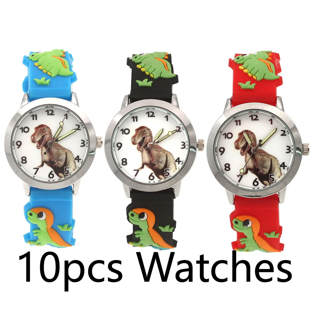 10 قطعة ساعات أطفال ثلاثية الأبعاد مختلطة ديناصور الهاتفي سيليكون حزام كوارتز ساعة اليد للبنين بنات الأطفال هدية ساعة مختلطة عادية