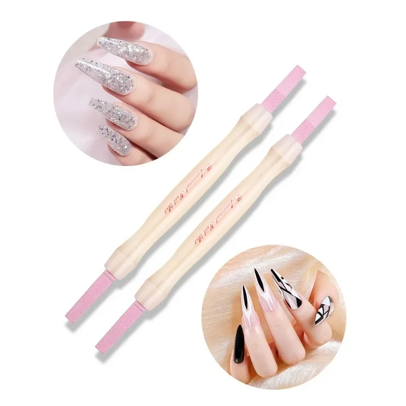 Double-End Frosted Stone Nail Polishing Stick, caneta polida, cuidados de arquivo, removedor de pele morta, aparador, manicure Scrub, lustrando, moinho, 2pcs