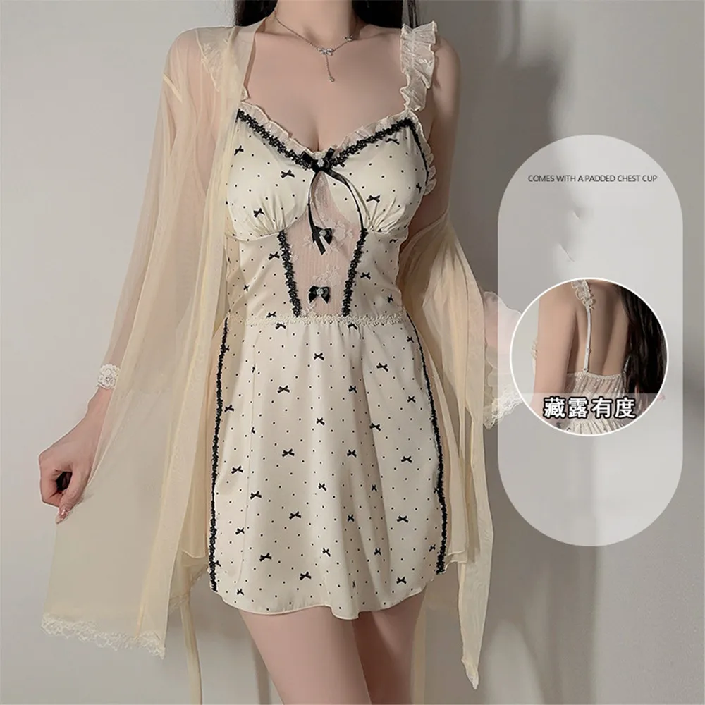 

Sexy Women Lace Kimono Bathrobe Gown Sleepwear Bride Wedding Robe Nightgown Set Summer Silk Satin Home Dress