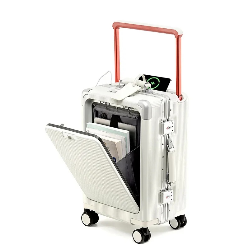 20/24 inch Wide tie rod Front opening rolling luggage bag travel suitcase on wheels combination lock Trolley Luggage