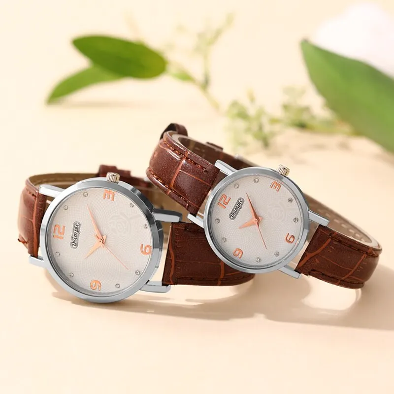 2PCS Fashion Couple Set Watches Luxury Men Women Business Casual Leather Quartz Watch Simple Brown Wristwatch Reloj Mujer