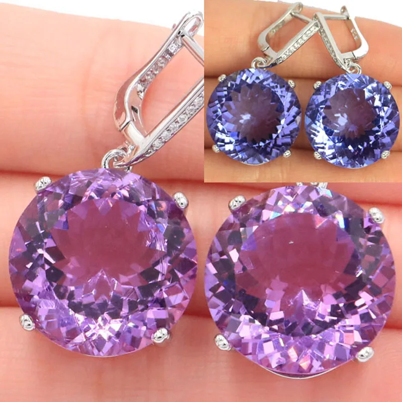 Buy 5 Get 1 Free 35x20mm Big 16g Jewelry Set 20mm Color Changing Zultanite Alexandrite Topaz CZ Women Silver Pendant Earrings