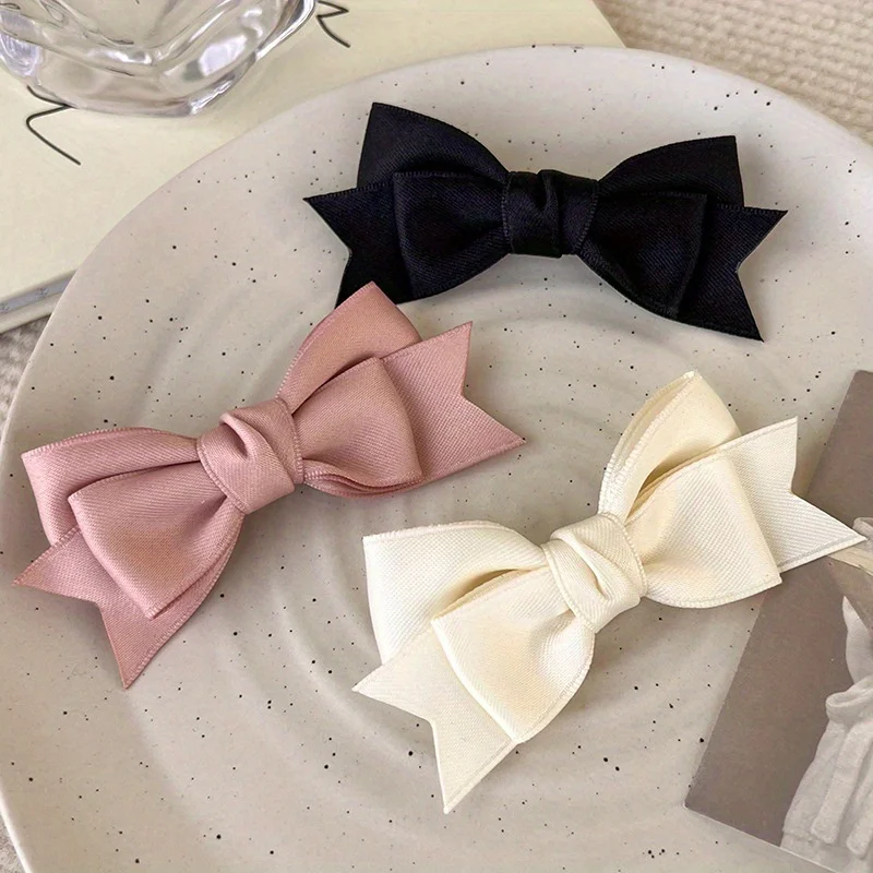 Simple Satin Bow Hairpin, Sweet and Cute Duckbill Clip, Bangs Hairpin, Ladies Dress Up Hair Accessories